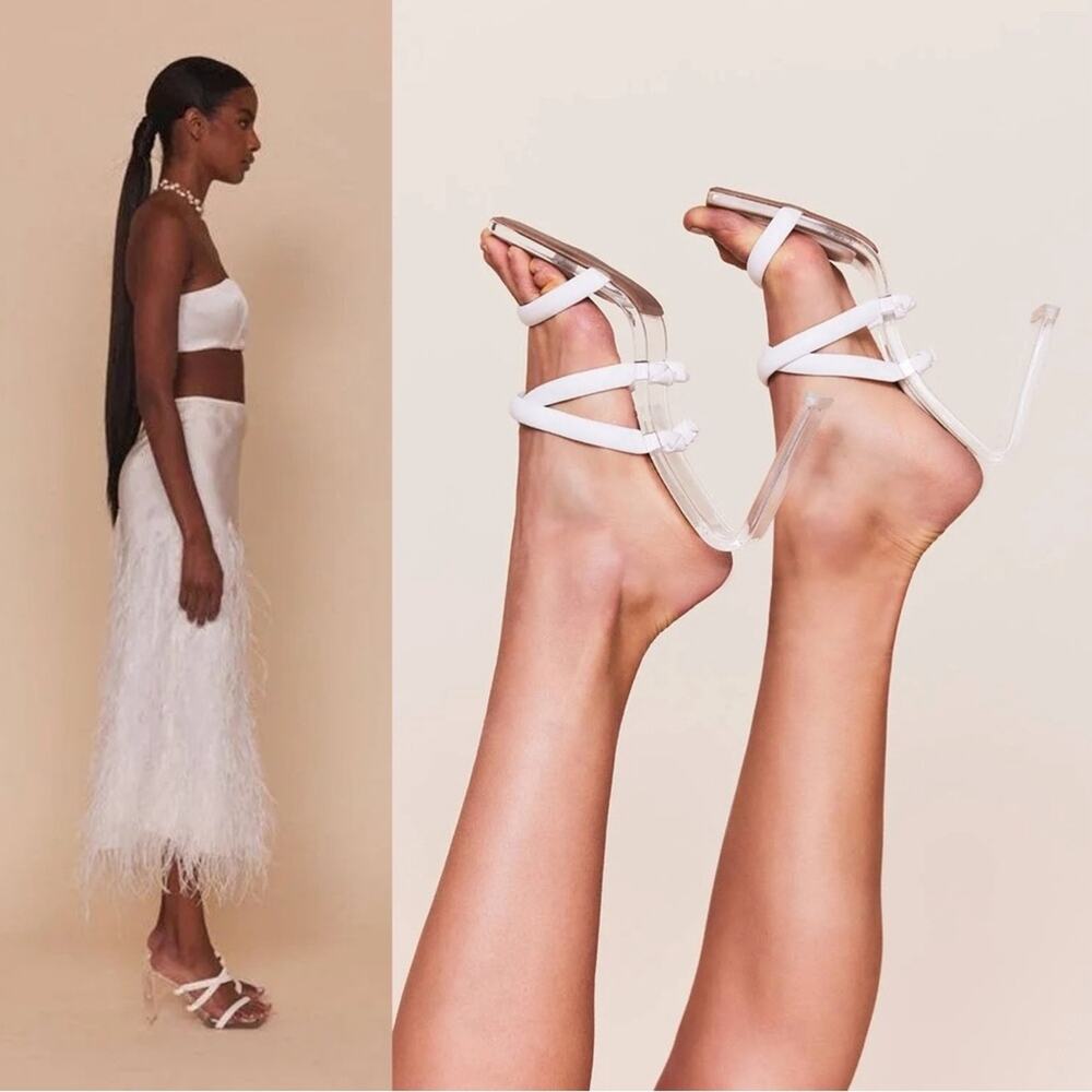 Cult Gaia Letta Crisscross Transparent Leather Strappy Sandals Size 39 White - Picture 3 of 8